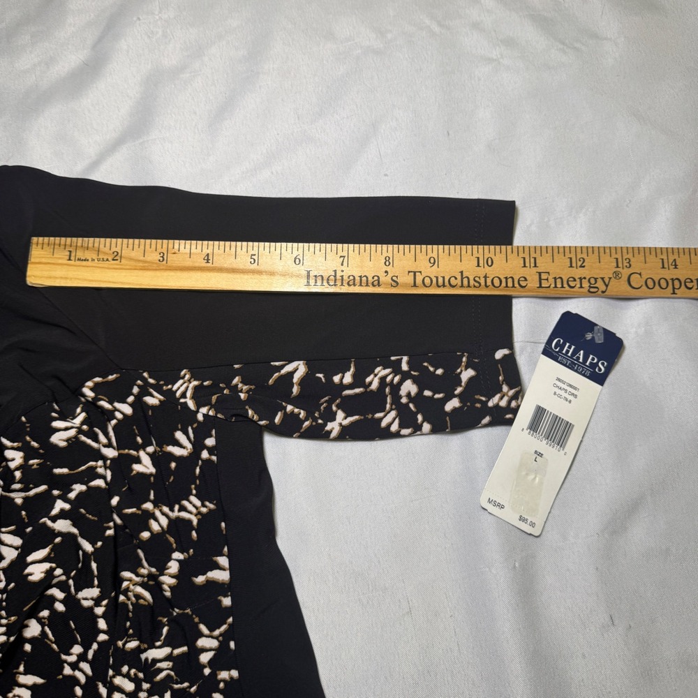 Chaps Women's Black Abstract Print Ruched Sheath‎ Dress Size L NWT - Picture 5 of 6